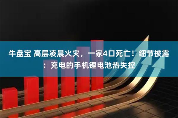 牛盘宝 高层凌晨火灾，一家4口死亡！细节披露：充电的手机锂电池热失控